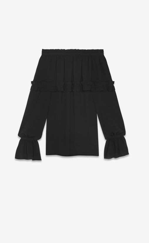 SAINT LAURENT Tops and Blouses Woman Gypsy blouse with smocked shoulders in black silk georgette a_V4